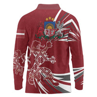 Latvia Long Sleeve Polo Shirt Latvian Lion Traditional Pattern