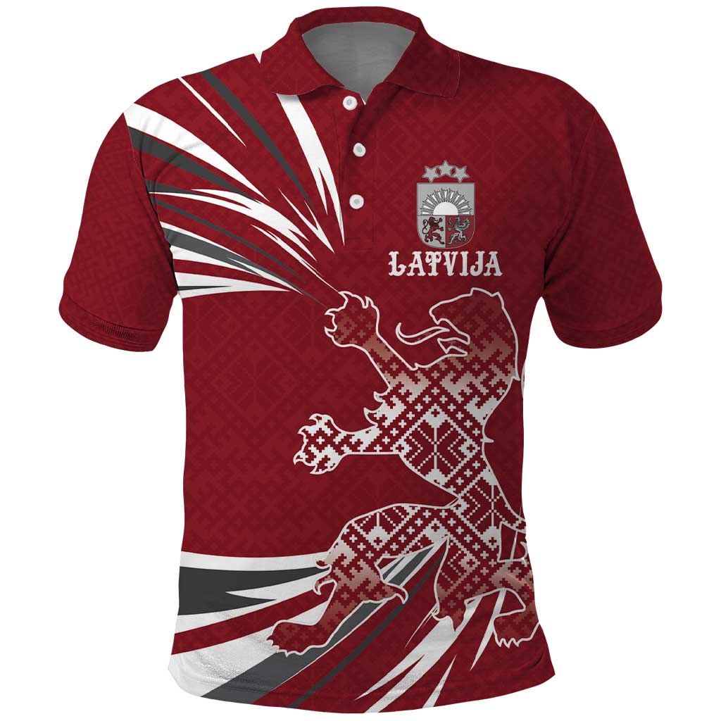 Latvia Polo Shirt Latvian Lion Traditional Pattern