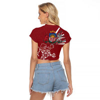 Latvia Raglan Cropped T Shirt Latvian Lion Traditional Pattern