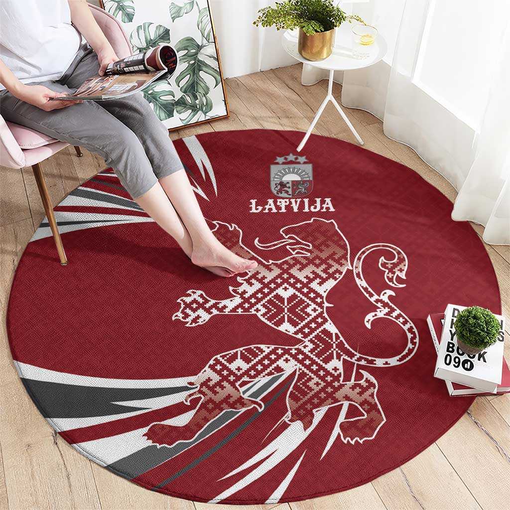 Latvia Round Carpet Latvian Lion Traditional Pattern