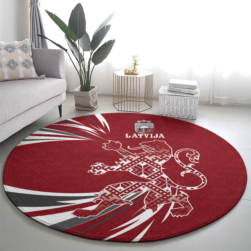 Latvia Round Carpet Latvian Lion Traditional Pattern