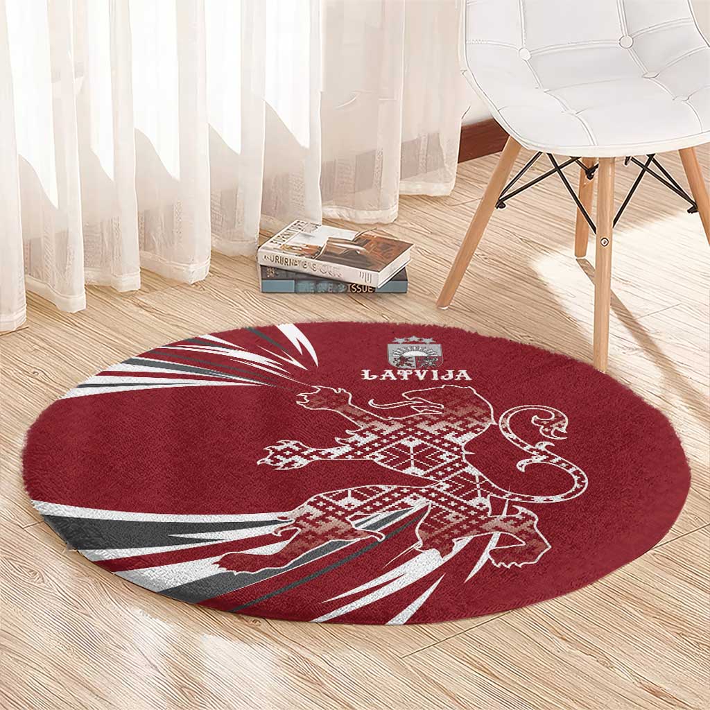 Latvia Round Carpet Latvian Lion Traditional Pattern