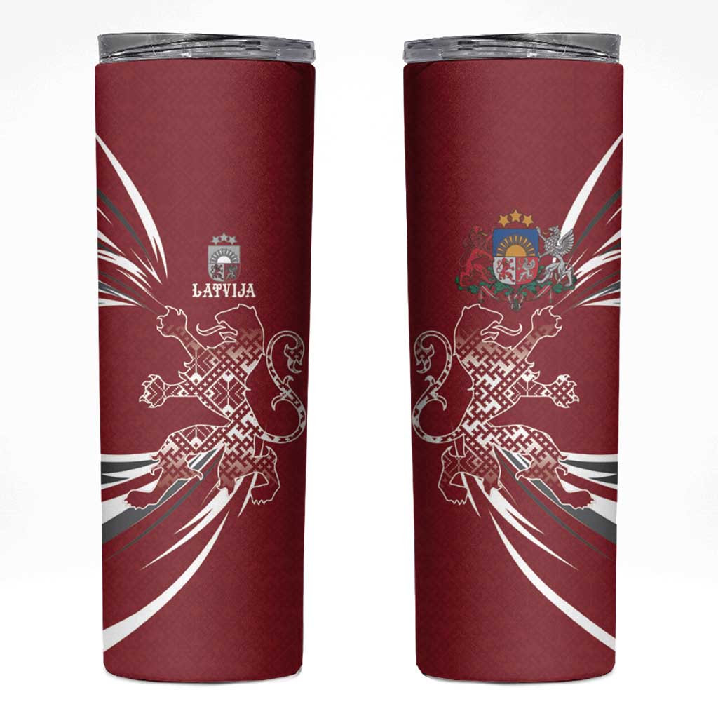 Latvia Skinny Tumbler Latvian Lion Traditional Pattern