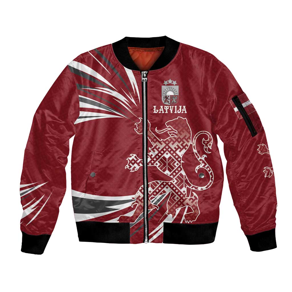 Latvia Sleeve Zip Bomber Jacket Latvian Lion Traditional Pattern