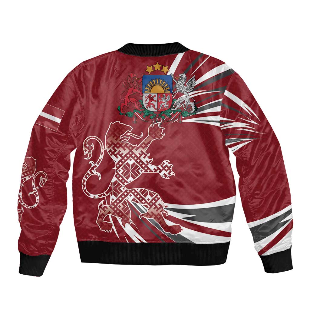 Latvia Sleeve Zip Bomber Jacket Latvian Lion Traditional Pattern