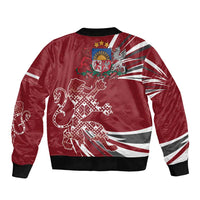 Latvia Sleeve Zip Bomber Jacket Latvian Lion Traditional Pattern