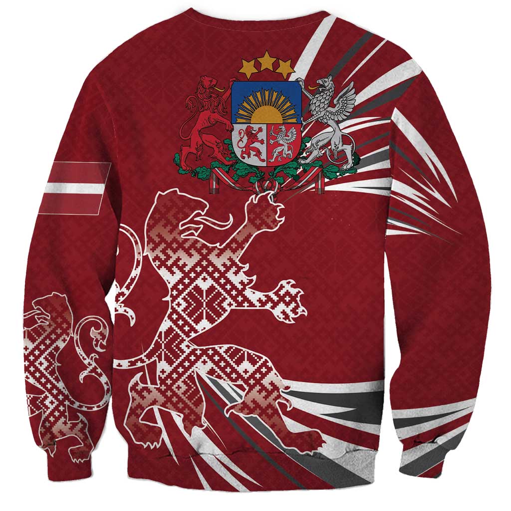 Latvia Sweatshirt Latvian Lion Traditional Pattern
