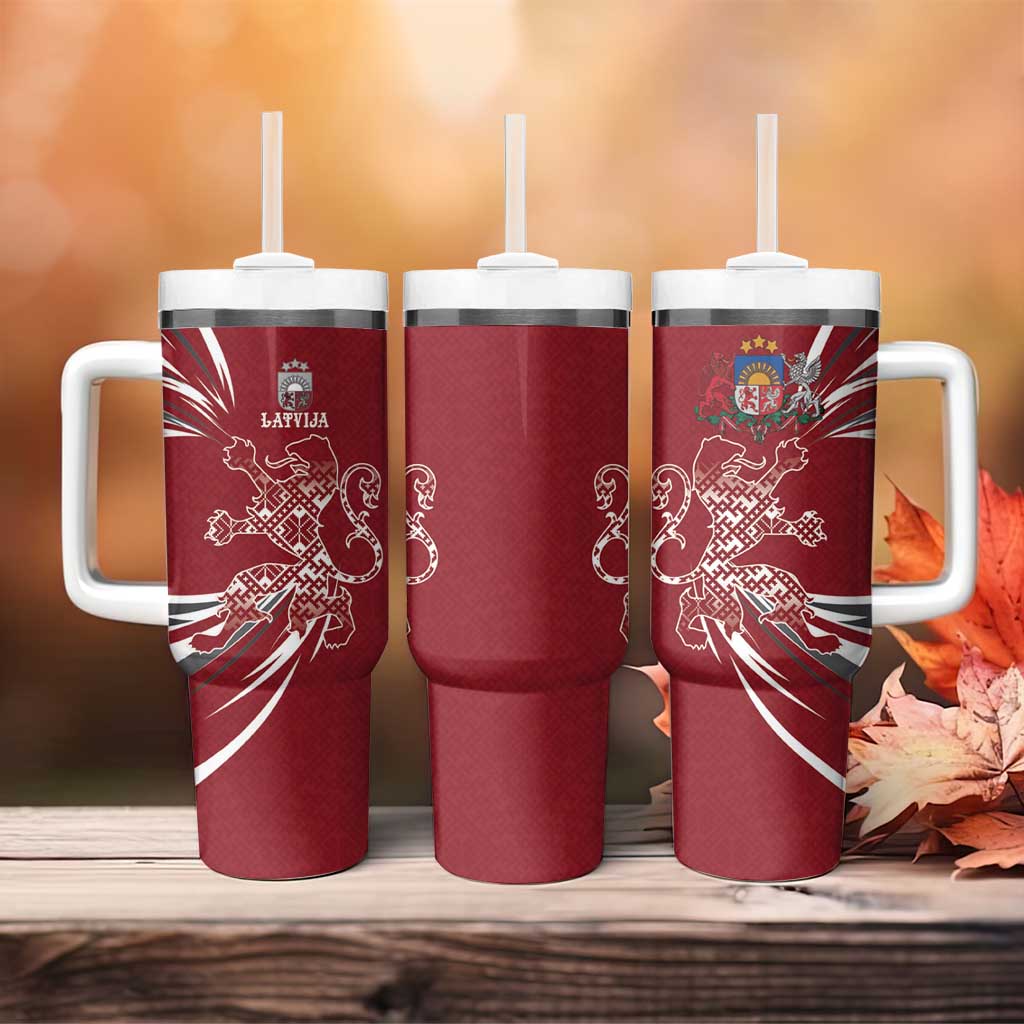 Latvia Tumbler With Handle Latvian Lion Traditional Pattern
