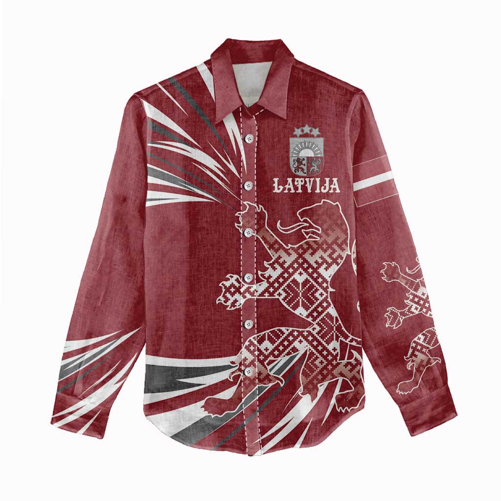Latvia Women Casual Shirt Latvian Lion Traditional Pattern