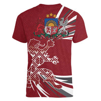 Latvia Women V-Neck T-Shirt Latvian Lion Traditional Pattern