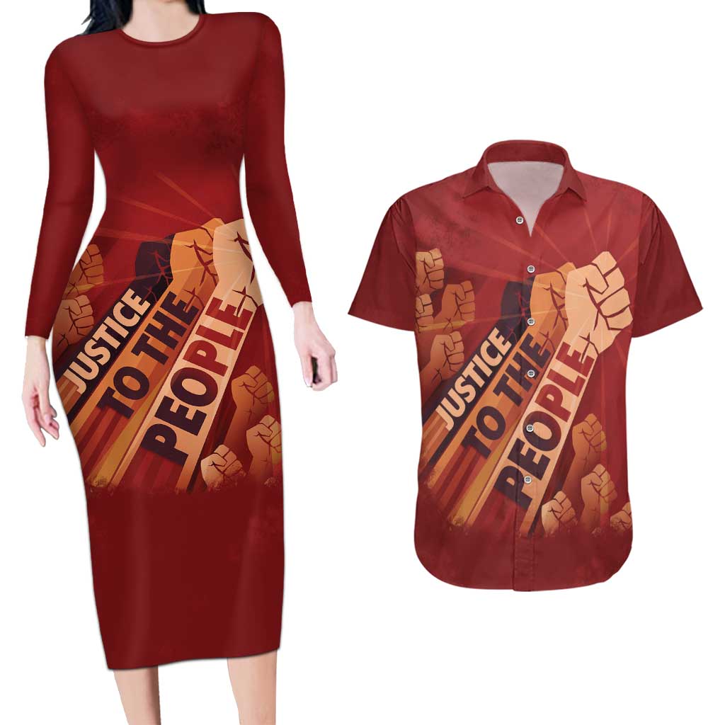 Justice To The People Couples Matching Long Sleeve Bodycon Dress and Hawaiian Shirt African Raised Fist