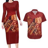 Justice To The People Couples Matching Long Sleeve Bodycon Dress and Hawaiian Shirt African Raised Fist