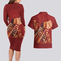 Justice To The People Couples Matching Long Sleeve Bodycon Dress and Hawaiian Shirt African Raised Fist