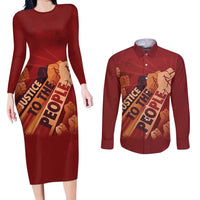 Justice To The People Couples Matching Long Sleeve Bodycon Dress and Long Sleeve Button Shirt African Raised Fist