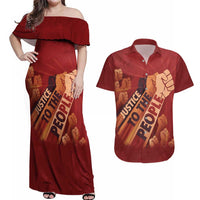 Justice To The People Couples Matching Off Shoulder Maxi Dress and Hawaiian Shirt African Raised Fist