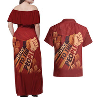 Justice To The People Couples Matching Off Shoulder Maxi Dress and Hawaiian Shirt African Raised Fist