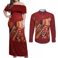 Justice To The People Couples Matching Off Shoulder Maxi Dress and Long Sleeve Button Shirt African Raised Fist