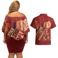 Justice To The People Couples Matching Off Shoulder Short Dress and Hawaiian Shirt African Raised Fist