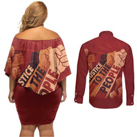Justice To The People Couples Matching Off Shoulder Short Dress and Long Sleeve Button Shirt African Raised Fist
