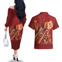 Justice To The People Couples Matching Off The Shoulder Long Sleeve Dress and Hawaiian Shirt African Raised Fist
