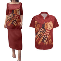 Justice To The People Couples Matching Puletasi and Hawaiian Shirt African Raised Fist