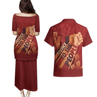 Justice To The People Couples Matching Puletasi and Hawaiian Shirt African Raised Fist