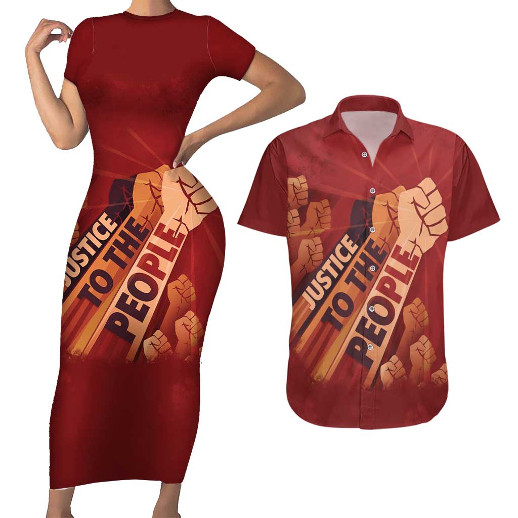 Justice To The People Couples Matching Short Sleeve Bodycon Dress and Hawaiian Shirt African Raised Fist
