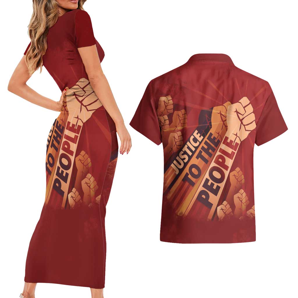 Justice To The People Couples Matching Short Sleeve Bodycon Dress and Hawaiian Shirt African Raised Fist