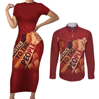 Justice To The People Couples Matching Short Sleeve Bodycon Dress and Long Sleeve Button Shirt African Raised Fist