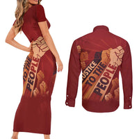 Justice To The People Couples Matching Short Sleeve Bodycon Dress and Long Sleeve Button Shirt African Raised Fist