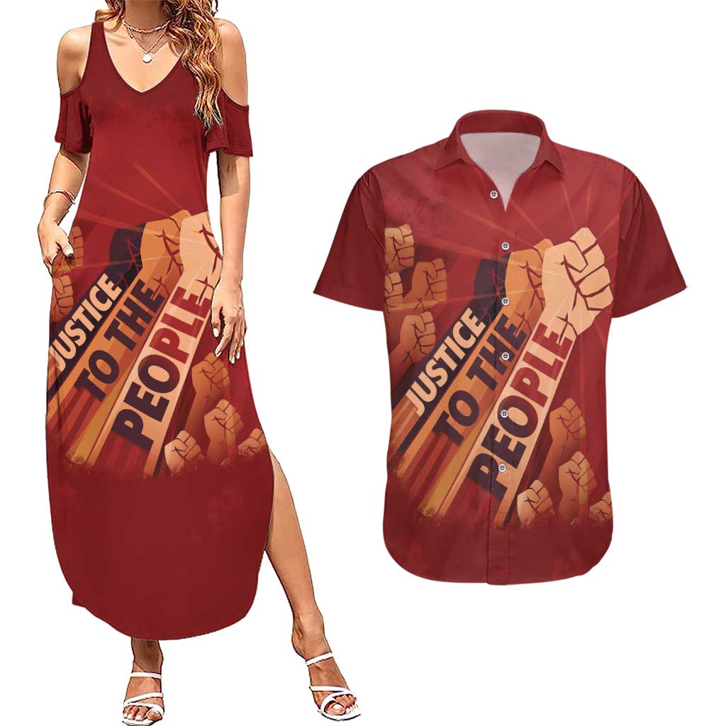 Justice To The People Couples Matching Summer Maxi Dress and Hawaiian Shirt African Raised Fist