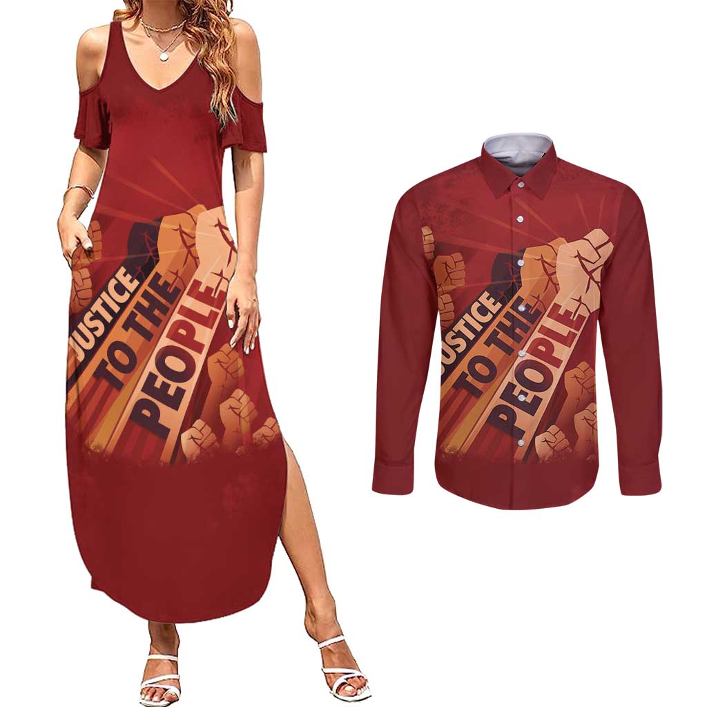 Justice To The People Couples Matching Summer Maxi Dress and Long Sleeve Button Shirt African Raised Fist