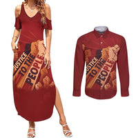 Justice To The People Couples Matching Summer Maxi Dress and Long Sleeve Button Shirt African Raised Fist