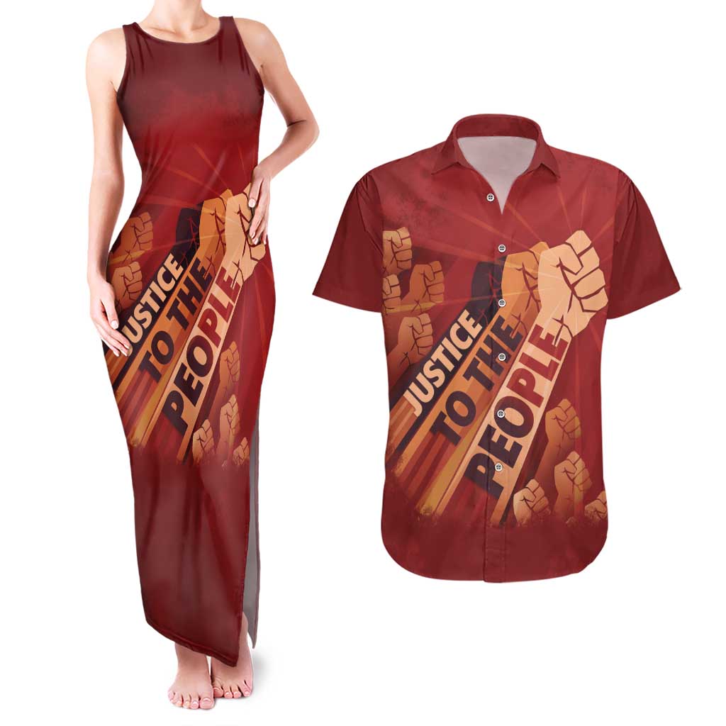 Justice To The People Couples Matching Tank Maxi Dress and Hawaiian Shirt African Raised Fist