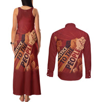 Justice To The People Couples Matching Tank Maxi Dress and Long Sleeve Button Shirt African Raised Fist