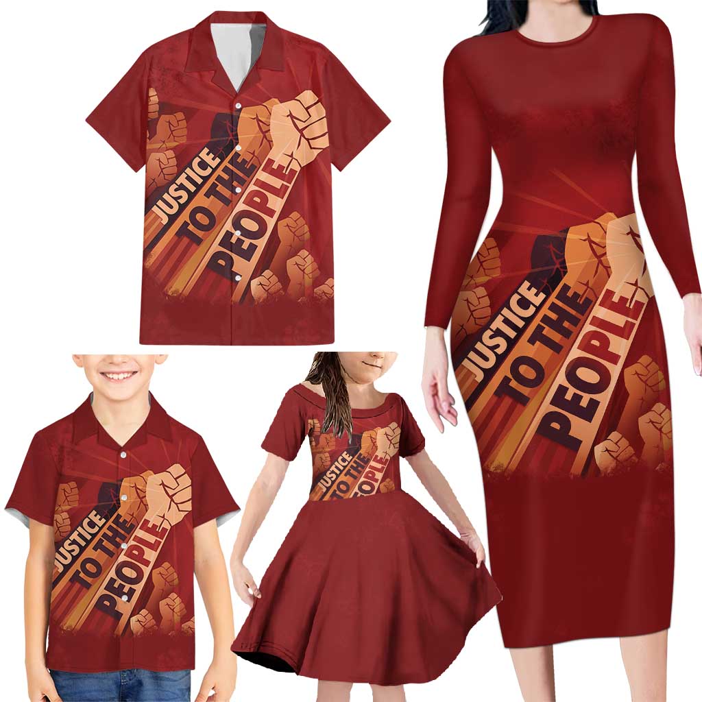 Justice To The People Family Matching Long Sleeve Bodycon Dress and Hawaiian Shirt African Raised Fist
