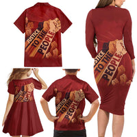 Justice To The People Family Matching Long Sleeve Bodycon Dress and Hawaiian Shirt African Raised Fist