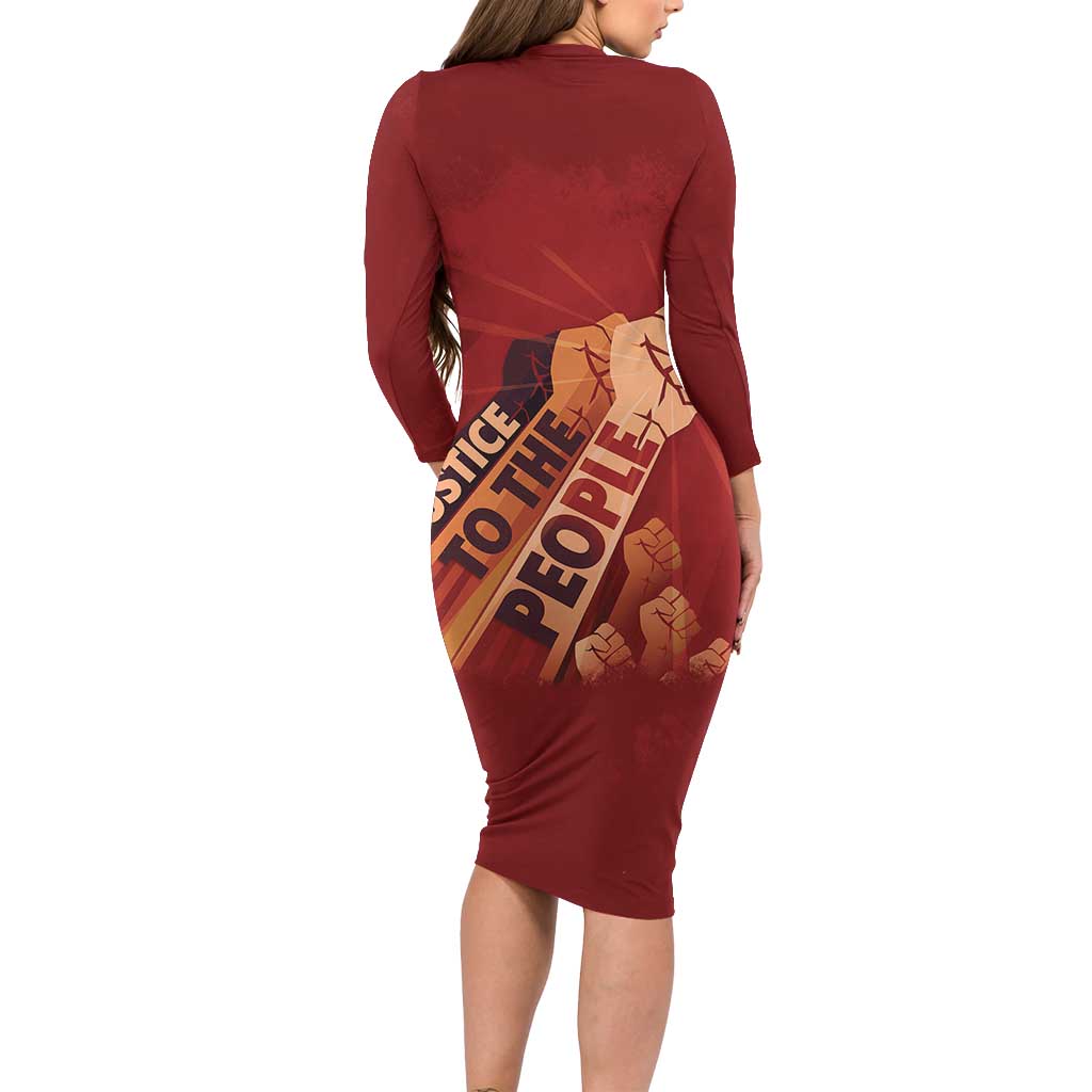 Justice To The People Family Matching Long Sleeve Bodycon Dress and Hawaiian Shirt African Raised Fist