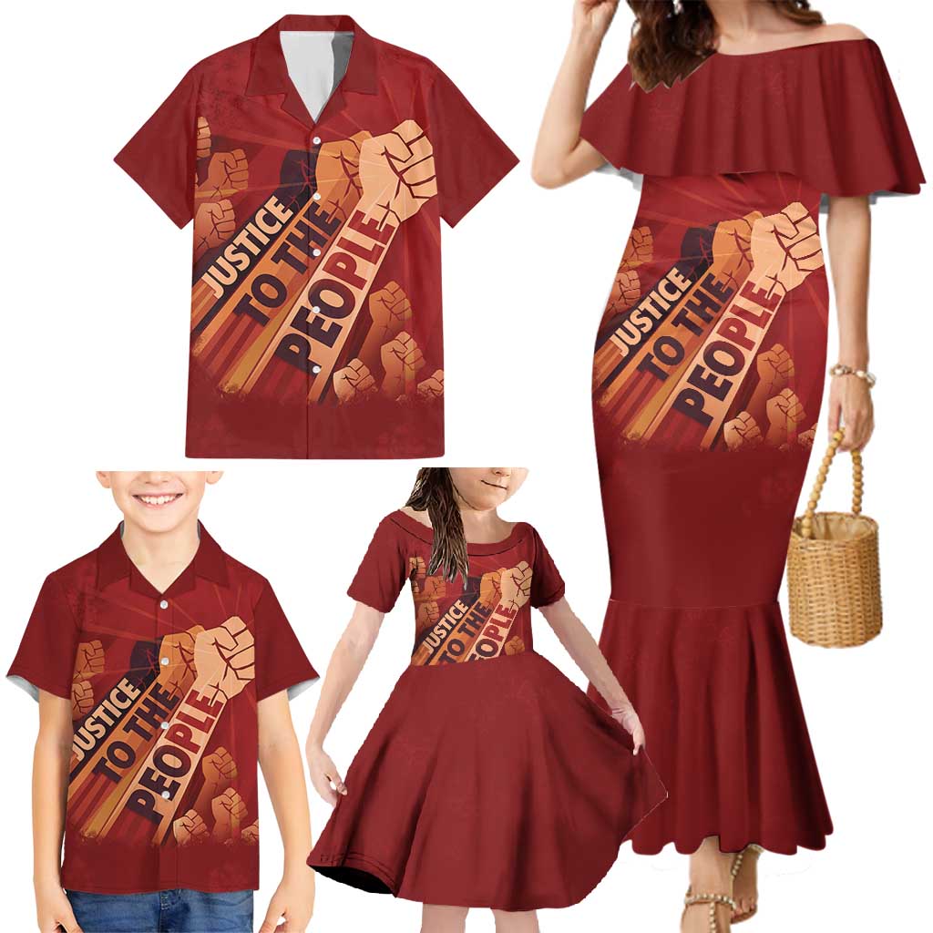Justice To The People Family Matching Mermaid Dress and Hawaiian Shirt African Raised Fist