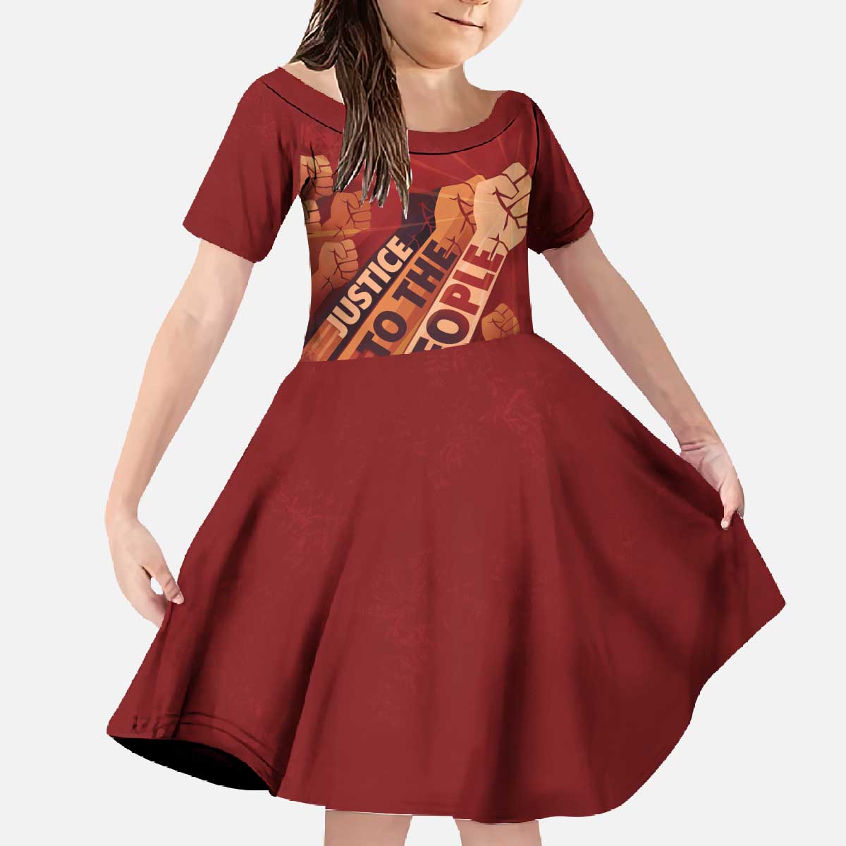 Justice To The People Family Matching Off The Shoulder Long Sleeve Dress and Hawaiian Shirt African Raised Fist