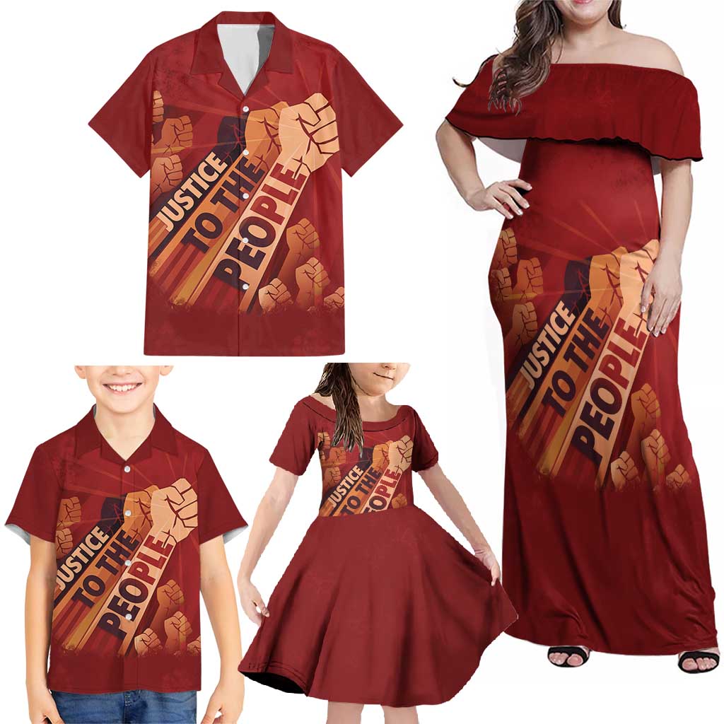 Justice To The People Family Matching Off Shoulder Maxi Dress and Hawaiian Shirt African Raised Fist