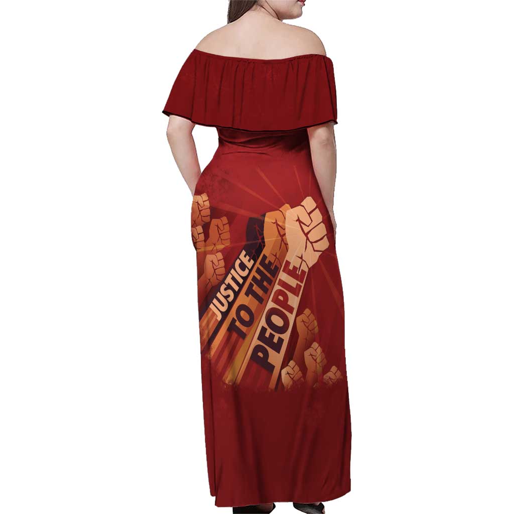 Justice To The People Family Matching Off Shoulder Maxi Dress and Hawaiian Shirt African Raised Fist