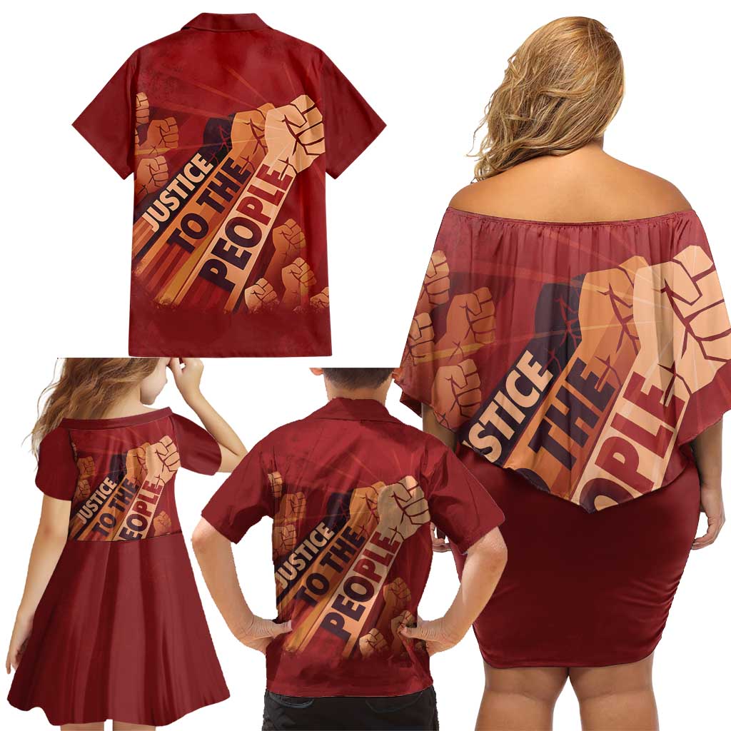 Justice To The People Family Matching Off Shoulder Short Dress and Hawaiian Shirt African Raised Fist
