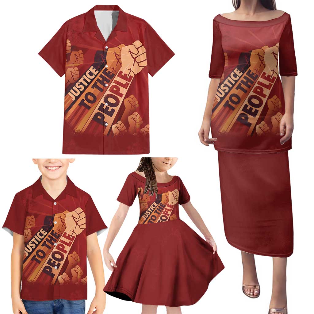 Justice To The People Family Matching Puletasi and Hawaiian Shirt African Raised Fist