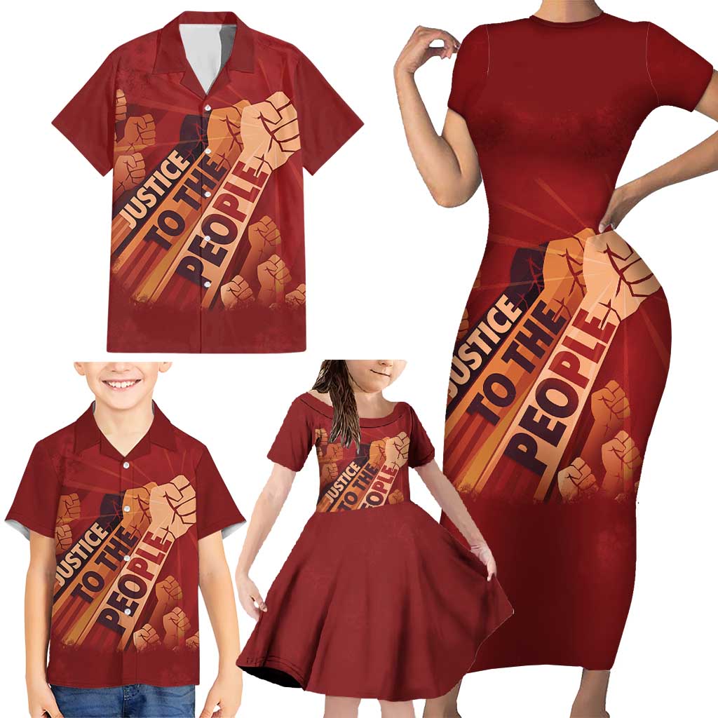Justice To The People Family Matching Short Sleeve Bodycon Dress and Hawaiian Shirt African Raised Fist