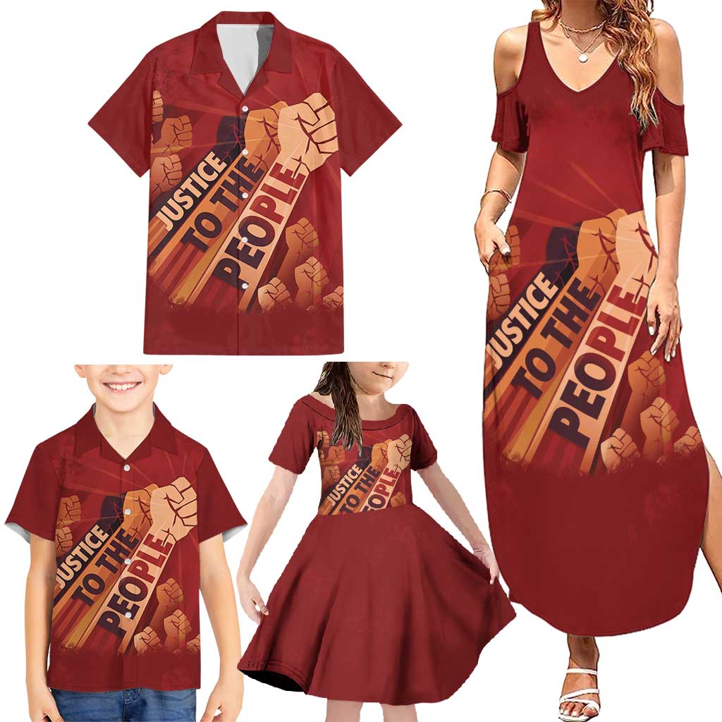 Justice To The People Family Matching Summer Maxi Dress and Hawaiian Shirt African Raised Fist