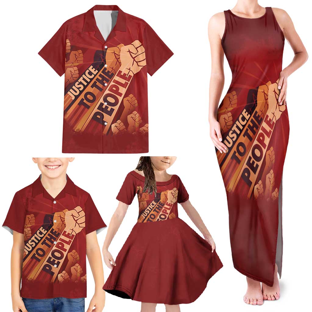 Justice To The People Family Matching Tank Maxi Dress and Hawaiian Shirt African Raised Fist