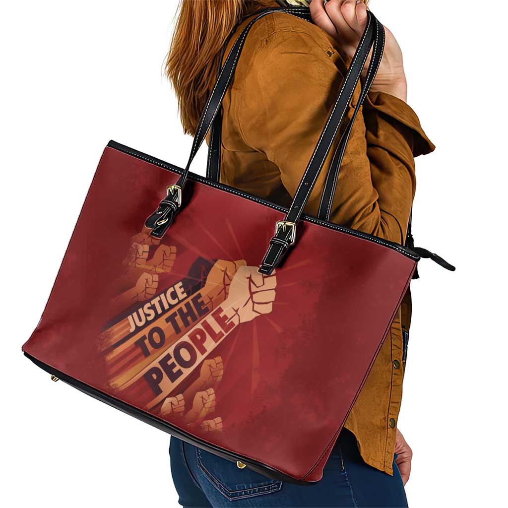 Justice To The People Leather Tote Bag African Raised Fist