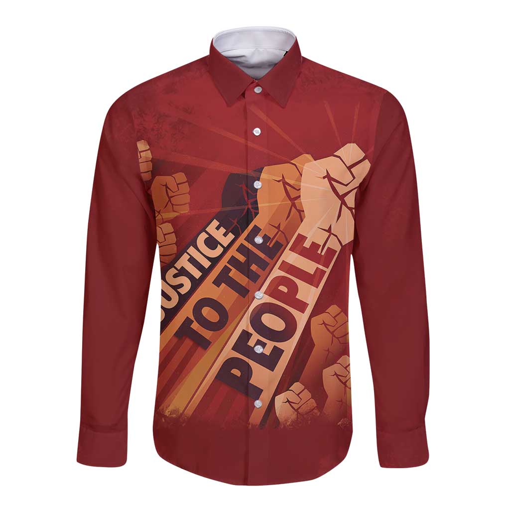 Justice To The People Long Sleeve Button Shirt African Raised Fist