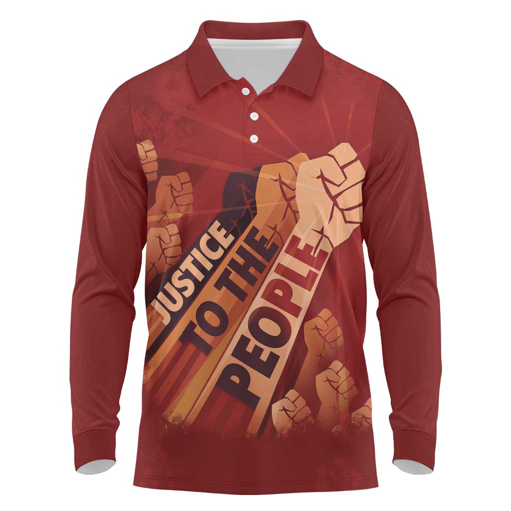 Justice To The People Long Sleeve Polo Shirt African Raised Fist